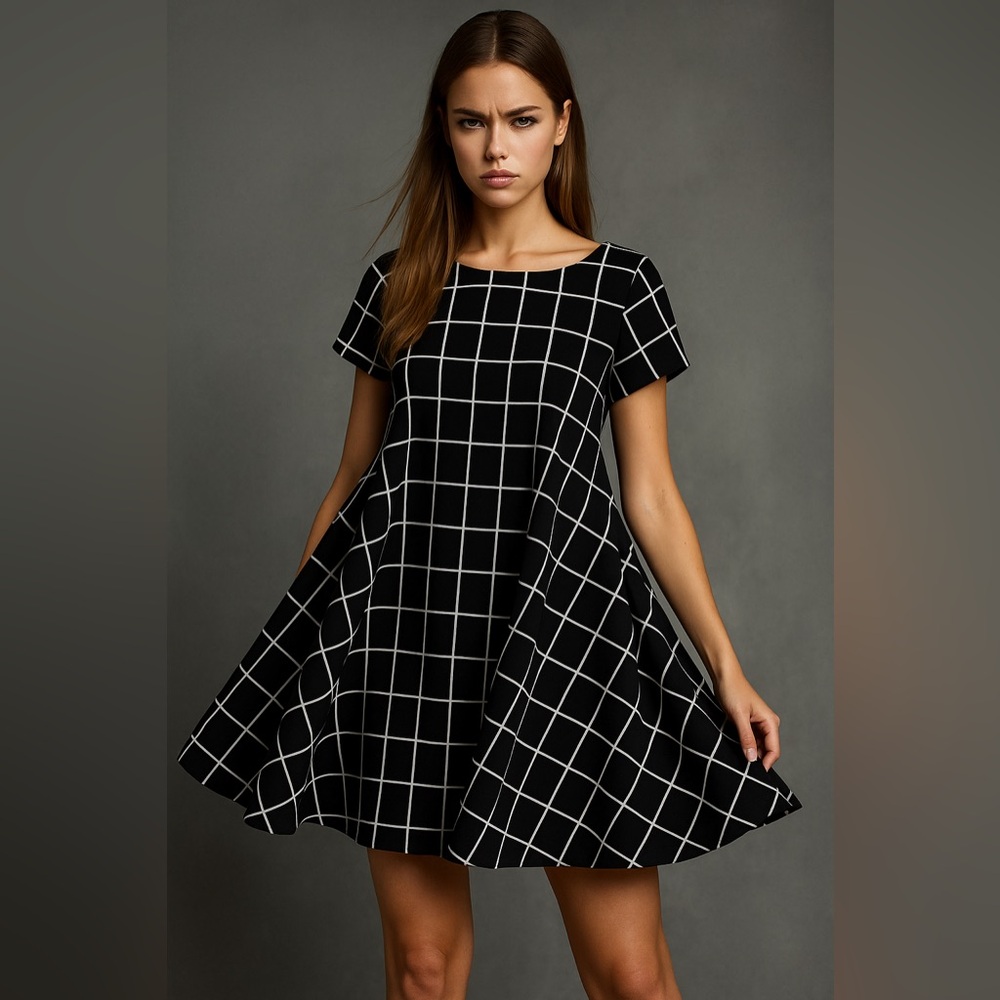 Vintage Black and White Grid Mini Dress